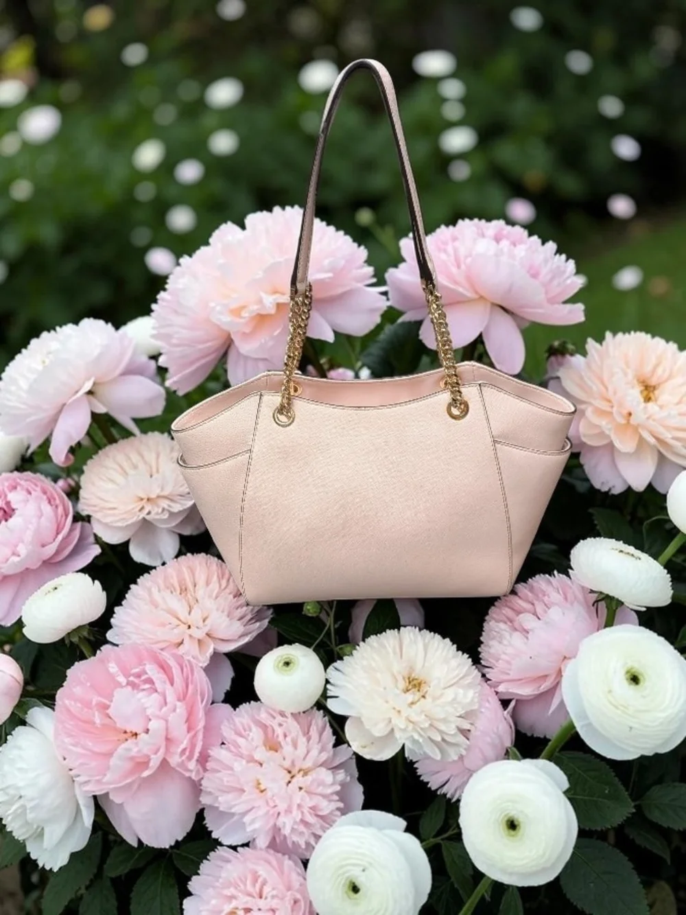Michael Kors Pale Pink Saffiano Leather Shoulder Tote with Gold Hardware